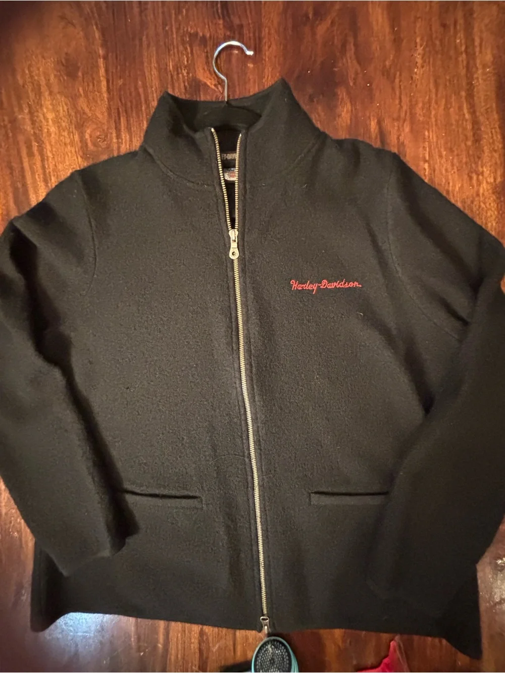 Harley-Davidson Black Full-Zip Knit Jacket with Red Script Logo